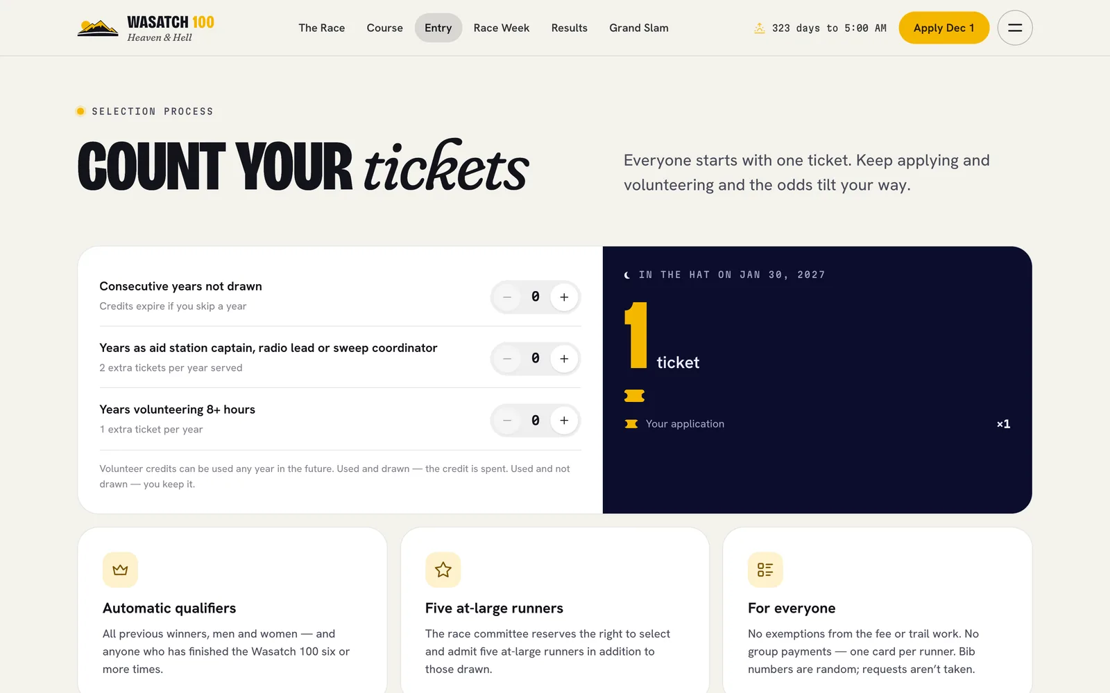 Ticket calculator — Wasatch 100