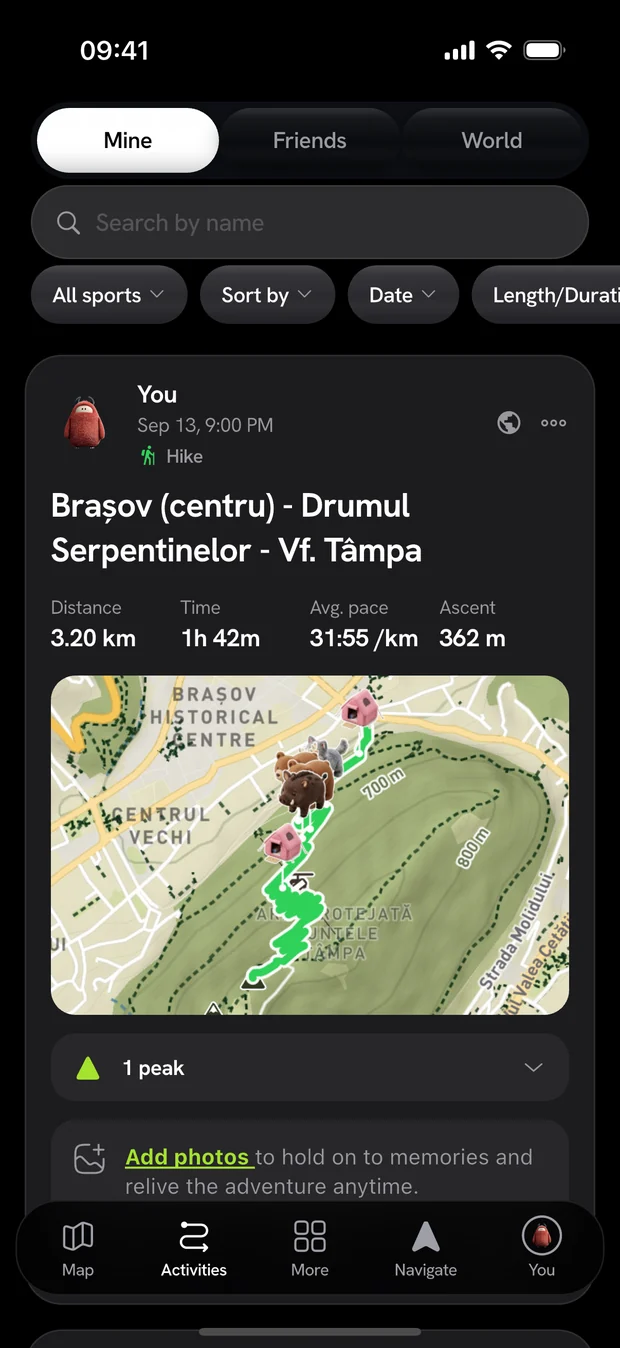 Activity — Wayly app screen