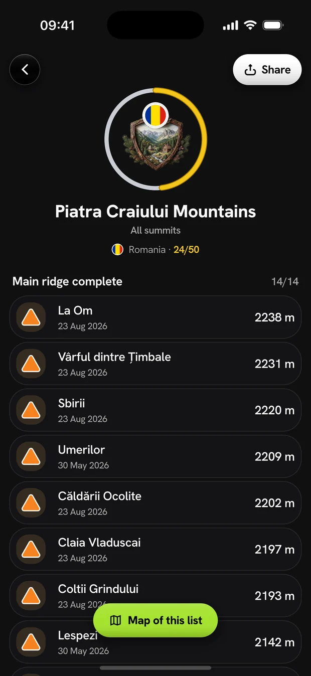 Range collection — Wayly app screen