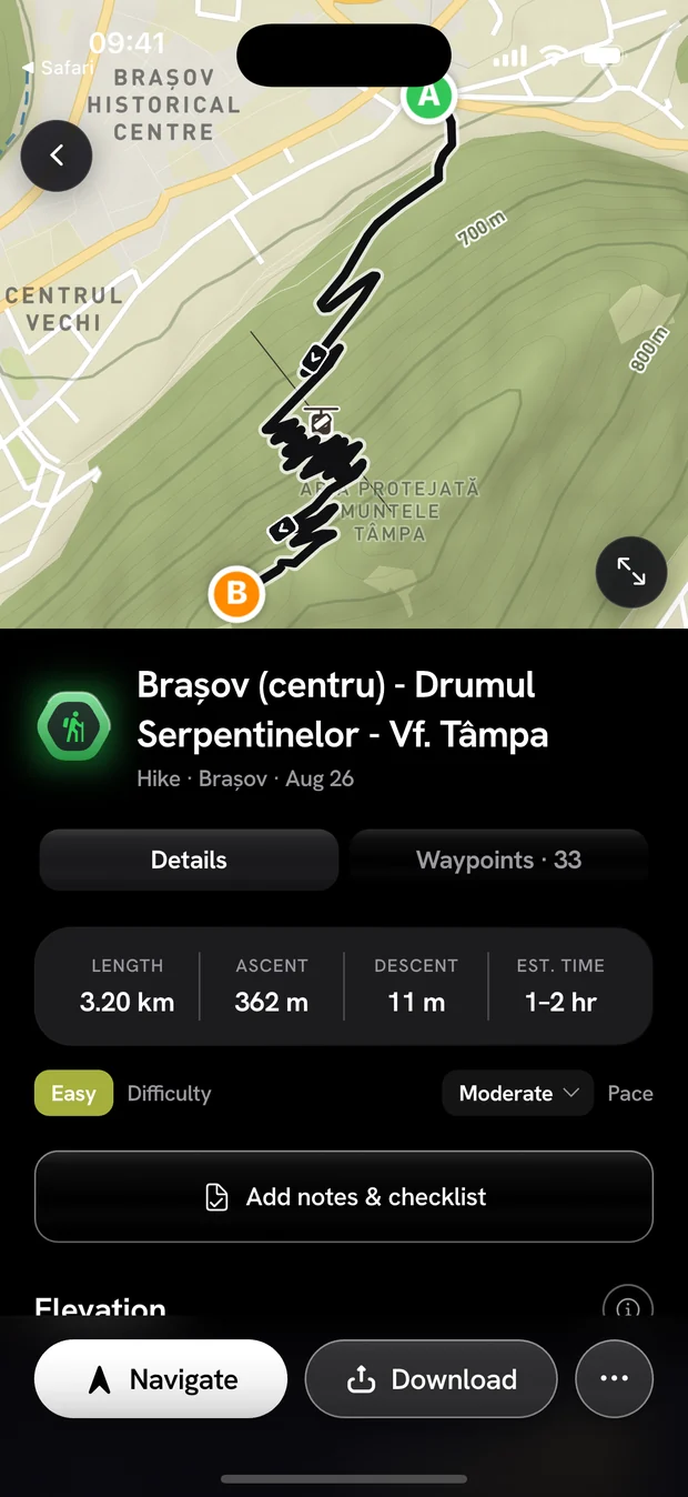 Route detail — Wayly app screen