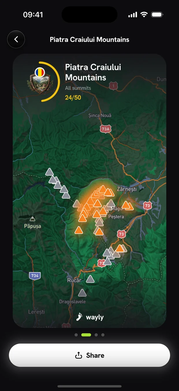 Share card · map — Wayly app screen